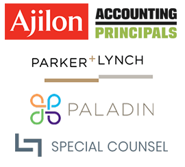 logos of our Talent Solutions: Ajilon, Accounting Principals, Parker + Lynch, Paladin, Special Counsel